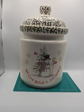 We Can Build A Snowman Cookie Jar. Stoneware Vintage